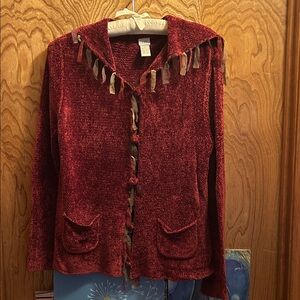 J. Jill Red Cardigan with Fringe Accents